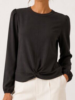 NINE WEST Twisted Front Black Long Sleeve Blouse Medium